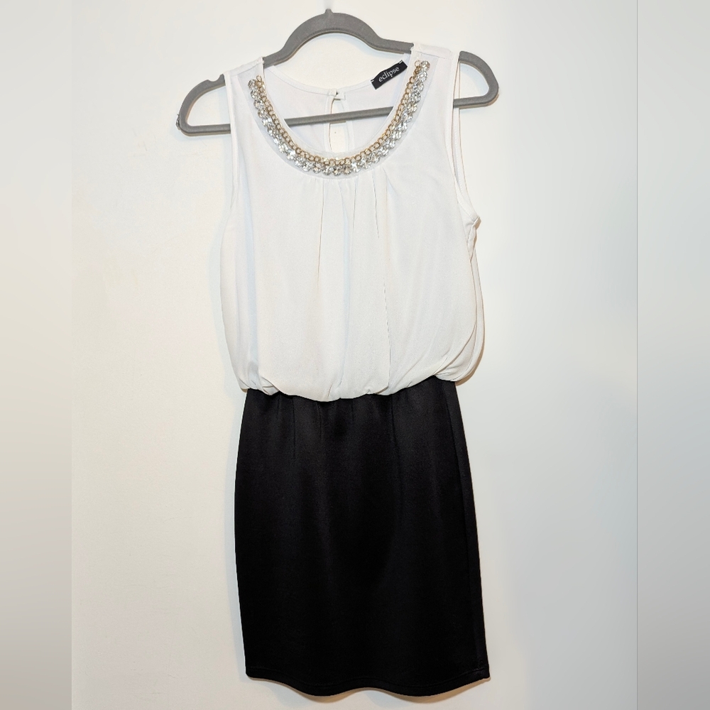 Gem & Chain Scoop Neck Mini Dress